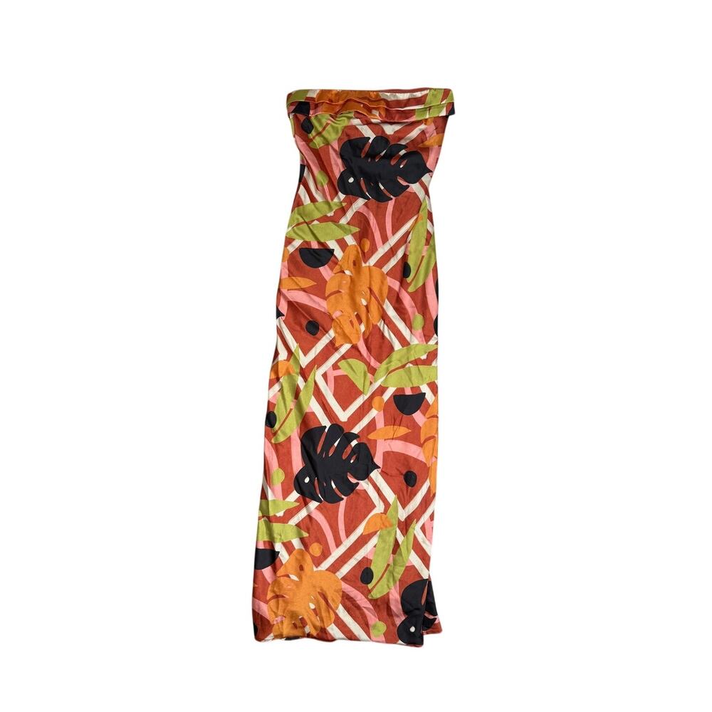 Seven Wonders  Maxi Satin Tropical Print Dress Revolve Sachi Vacation Orange M